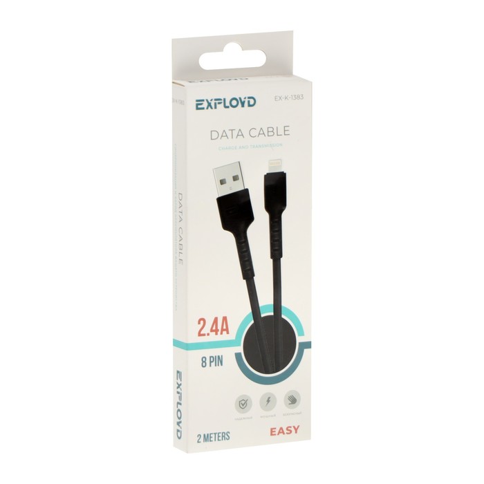 Кабель Exployd EX-K-1383, Lightning - USB, 2.4 А, 2 м, силиконовая оплетка, черный - фото 51458547