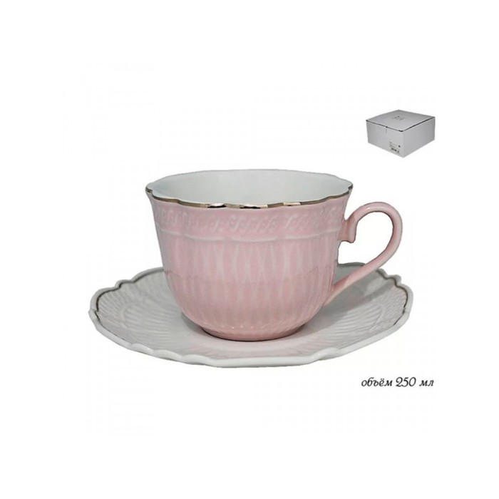 Чашка с блюдцем Lenardi, 250 мл, цвет розовый - Фото 1