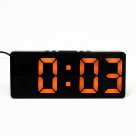 Часы настольные электронные: будильник, термометр, календарь, USB, 15х6.3см, оранжевые цифры