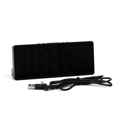 Часы - будильник электронные, настольные, USB, термометр, календарь, 15×6.3 см, от батареек ААА