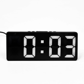 Часы настольные электронные: будильник, термометр, календарь, USB, 15х6.3 см, белые цифры