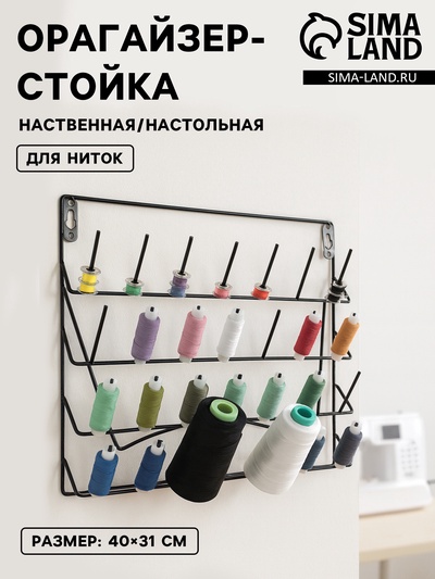 Органайзер-стойка для ниток, настенная/настольная, с подставкой, 40×31 см, чёрный