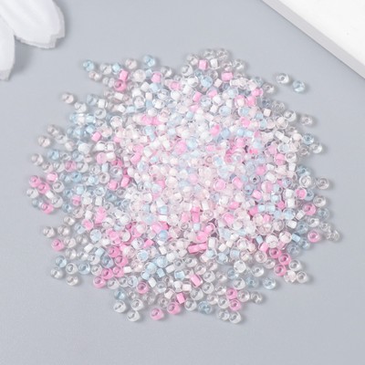 Бисер стекло 12/0 «Прозрачный. Цветная серединка. Розовый и голубой», 10 г