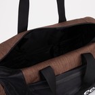 Сумка спортивная на молнии, 3 наружных кармана, длинный ремень, цвет чёрный/коричневый - фото 6761428