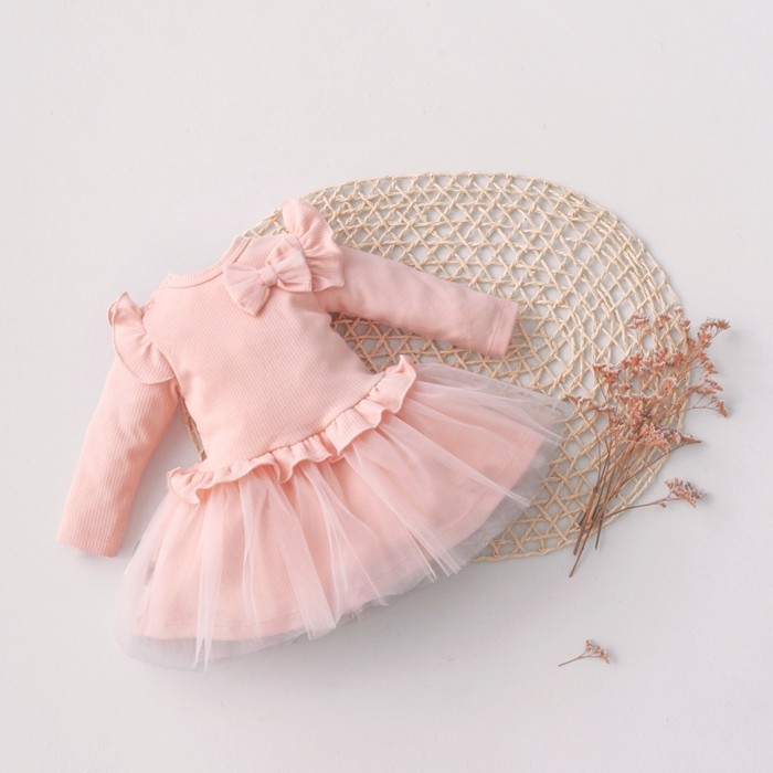 Платье для девочки KinDerLitto «Новая нежность», с длинным рукавом, рост 56-62 см, цвет светло-розовый - Фото 1