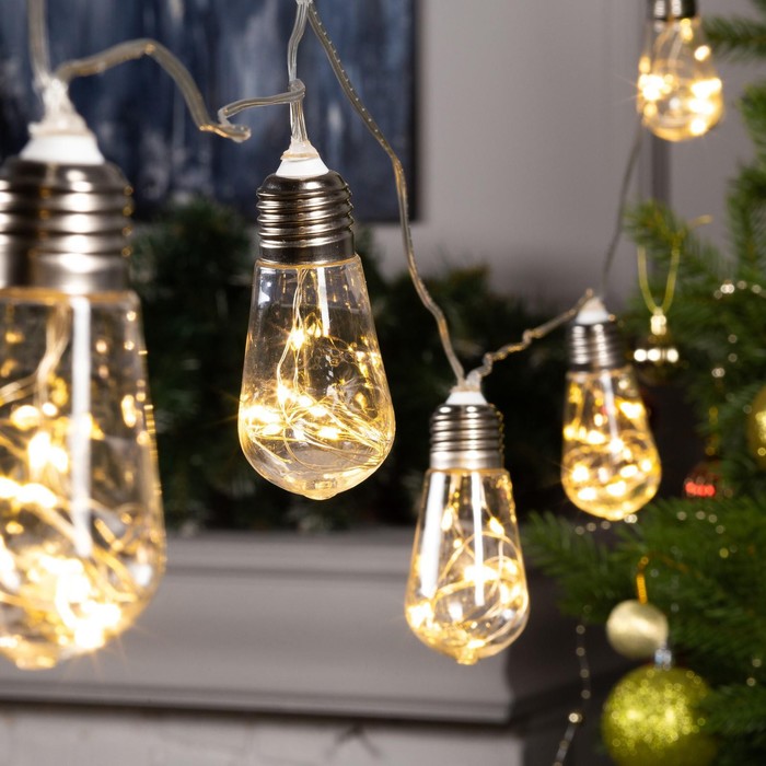 УЦЕНКА Гирлянда «Нить», 3 м, с насадками «Лампа», IP20, 80 LED, 220 В, 8 режимов, прозрачная нить, свечение тёплое белое - Фото 1