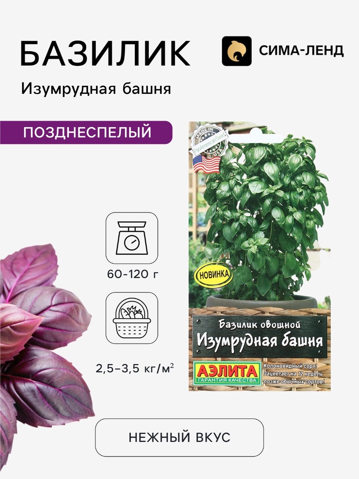 Семена Базилик овощной «Изумрудная башня», 10 шт., «Аэлита» - Фото 1