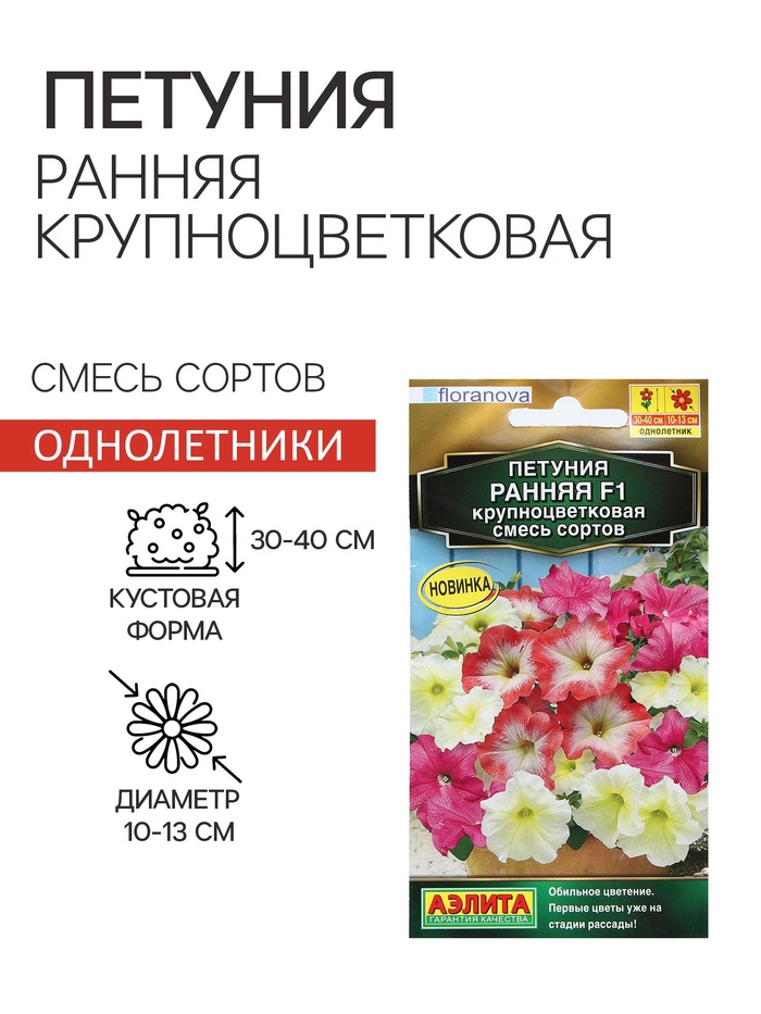 Семена Цветов Петуния «Ранняя крупноцветковая» F1, смесь сортов, пробирка, 7 шт. - Фото 1