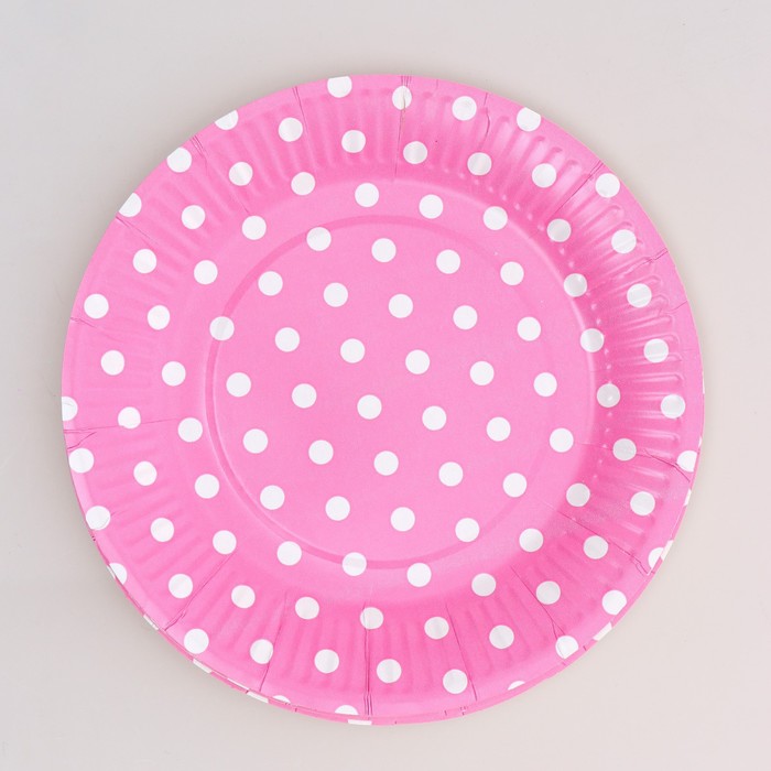 Тарелки бумажные «Горох», цвет розовый, в наборе 6 штук - Фото 1