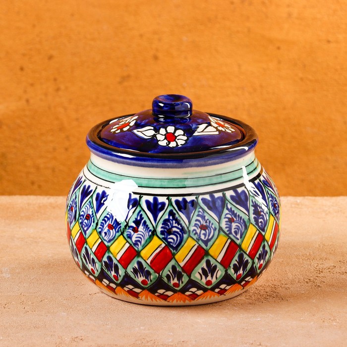 Сахарница узбекская Риштанская Керамика «Узоры», 500 мл, синяя - Фото 1