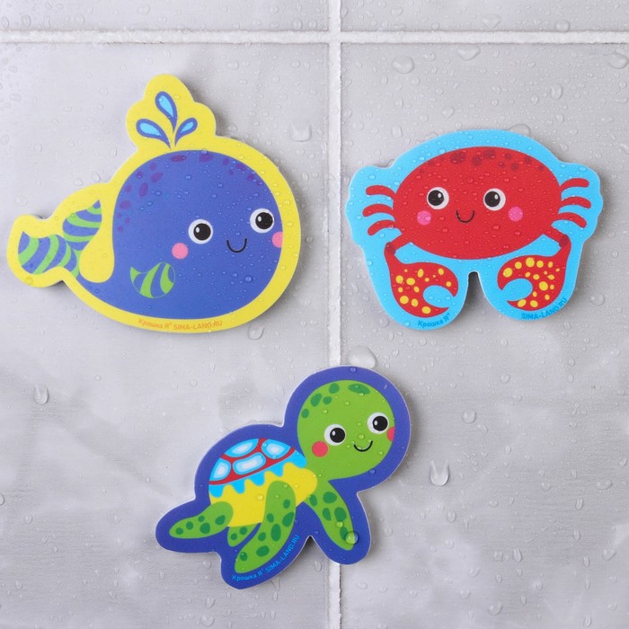 Набор для игры в ванне «Рыбалка: Морские обитатели», сачок, 3 мягких стикера 58834