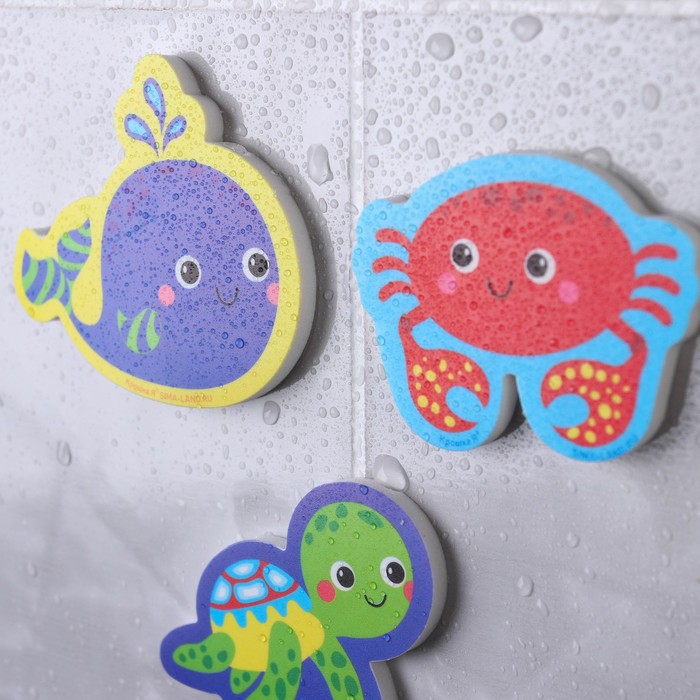Набор для игры в ванне «Рыбалка: Морские обитатели», сачок, 3 мягких стикера 58834