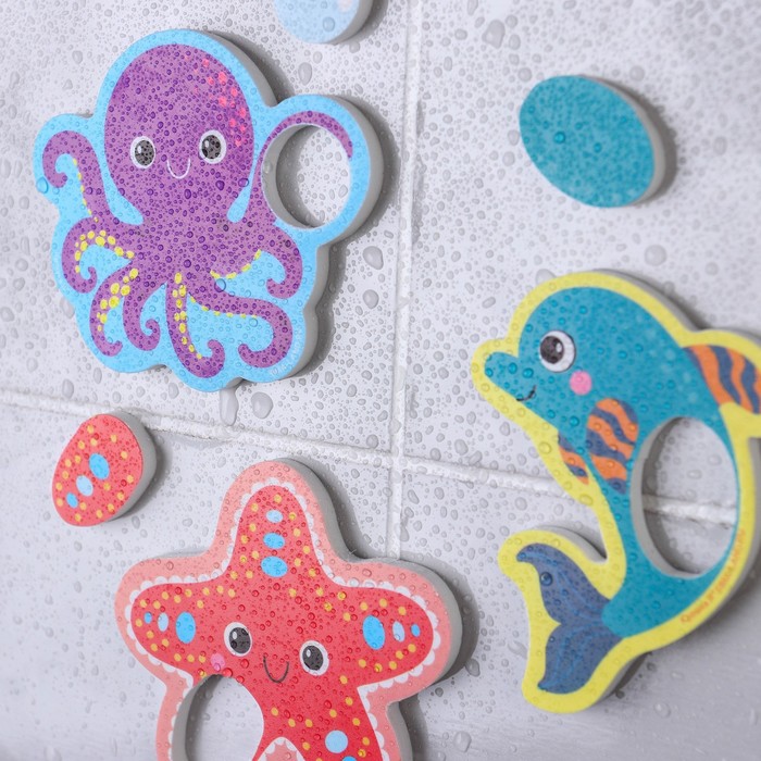 Набор для игры в ванне «Рыбалка: Морские обитатели», удочка, 3 мягких стикера 58836