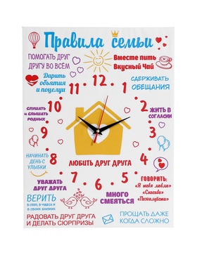 Часы-картина настенные, интерьерные "Правила семьи", плавный ход, 30 х 40 см 9412408
