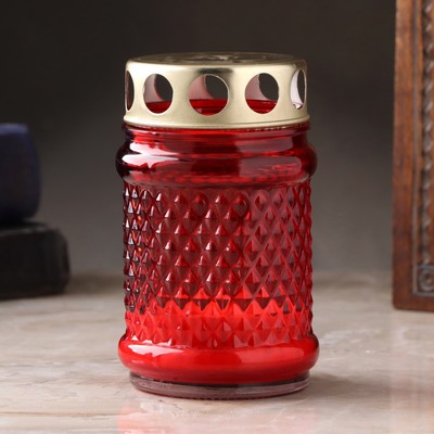 Поминальная свеча парафиновая в стеклянном подсвечнике «Лампада цилиндр», 11×7 см, красная