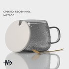 Кружка Magistro «Диамант», 450 мл, с крышкой и ложкой, стекло, серая - Фото 2