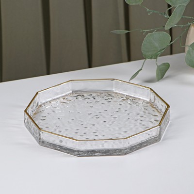 Поднос Fairyshine, 24×3 см, с золотой отводкой, стекло, прозрачный