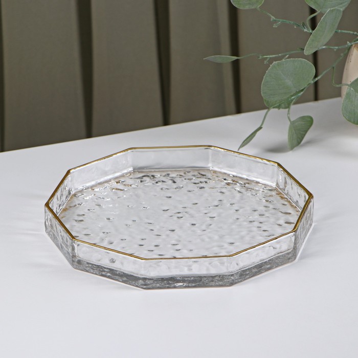 Поднос Fairyshine, 24×3 см, с золотой отводкой, стекло, прозрачный - Фото 1