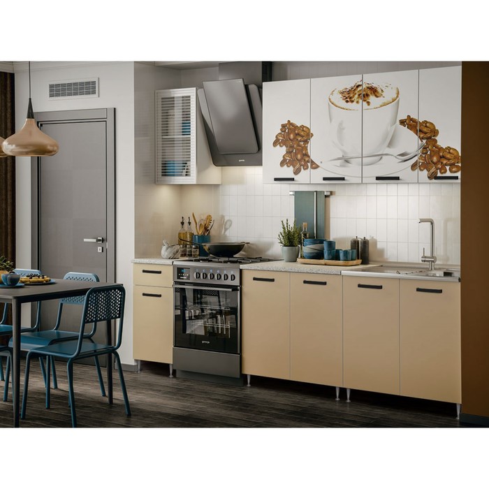 Кухонный гарнитур «Рио 1», 2000 мм, ЛДСП, цвет капучино / фотопечать «Кофе»
