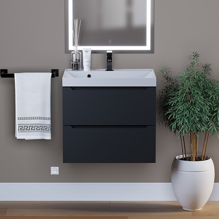 Тумба под раковину Uperwood Tanos, 60 см, подвесная, черная - Фото 1