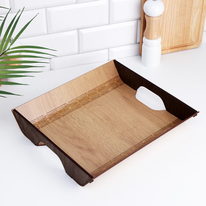 Поднос деревянный 33,6х30,2х5,7 см, фанера и ХДФ - Фото 1