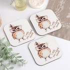 Подставка под горячее «Сова», набор 3 шт., 9.5×0.9 см, дерево 9347016