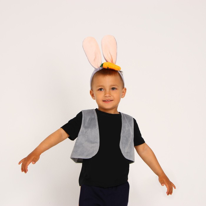 Карнавальный костюм «Зайчик серый»: ободок, жилет, хвост, рост 98–128 см - Фото 1