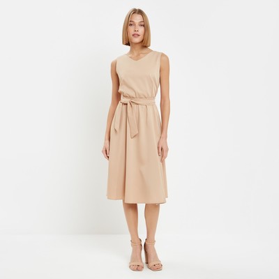 Платье миди женское с поясом MINAKU: Casual collection, бежевое, размер 46