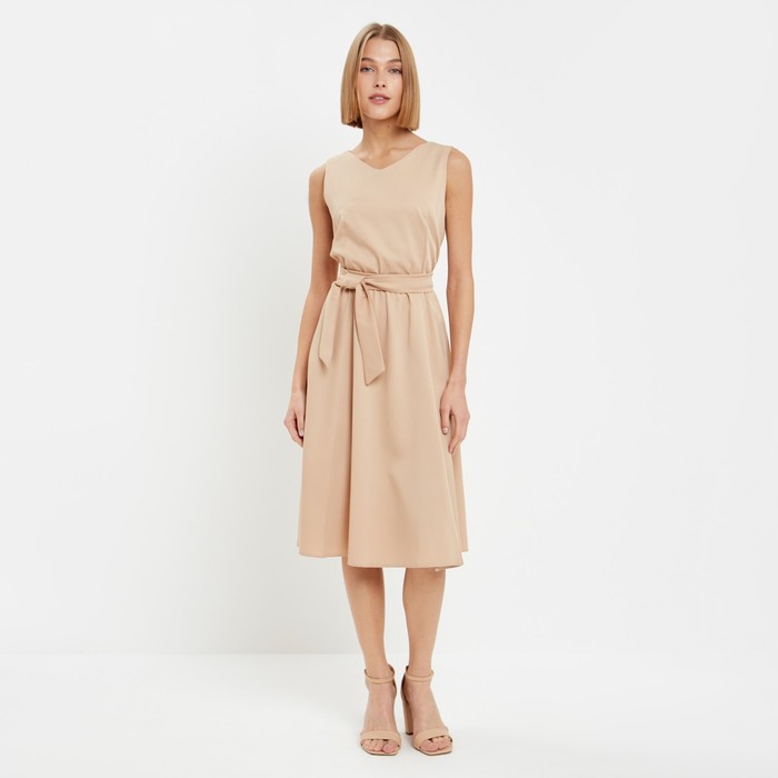 Платье миди женское с поясом MINAKU: Casual collection, бежевое, размер 46