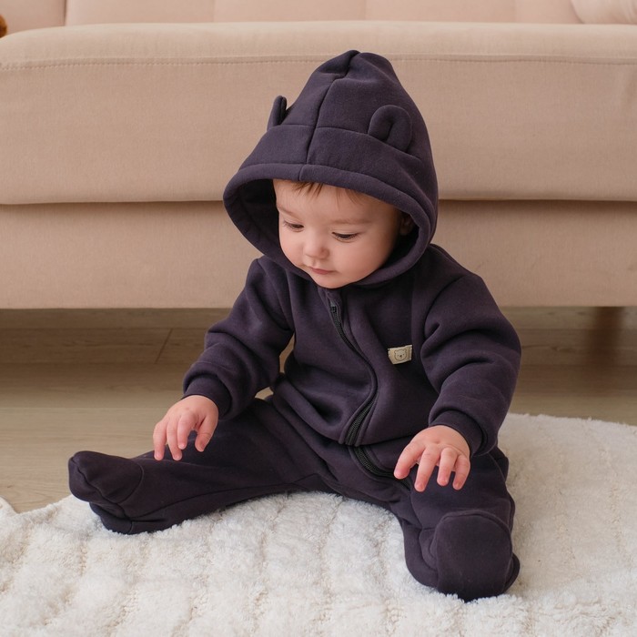 Комбинезон с капюшоном Крошка Я, BASIC LINE, рост 68-74 см, тёмно-серый - Фото 1