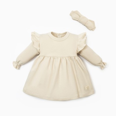 Платье для девочки и повязка «Крошка Я» BASIC LINE, рост 86-92 см, молочное