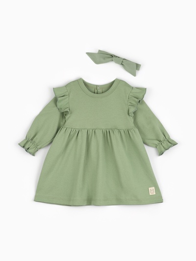 Платье для девочки и повязка «Крошка Я» BASIC LINE, рост 80-86 см, зелёное