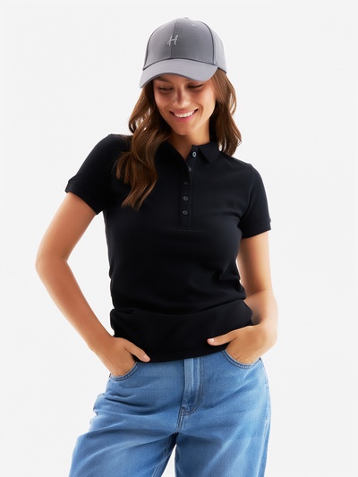 Футболка поло женская MINAKU: Basic line, чёрная, размер 44