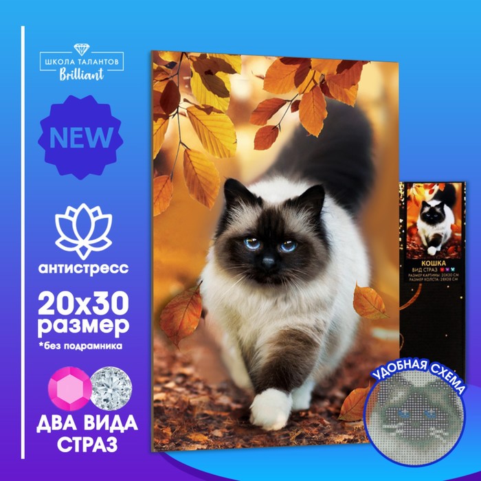 Алмазная вышивка с полным заполнением «Кошка» 20×30 см, Уценка - Фото 1