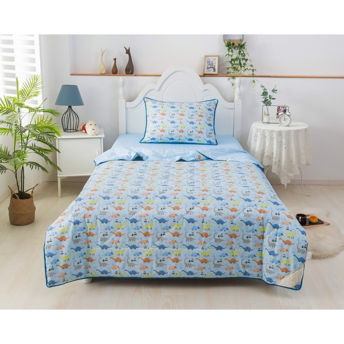 Комплект детский с одеялом «Динозаврики», размер 160х220 см, 160х230 см, 50х70 см, цвет голубой