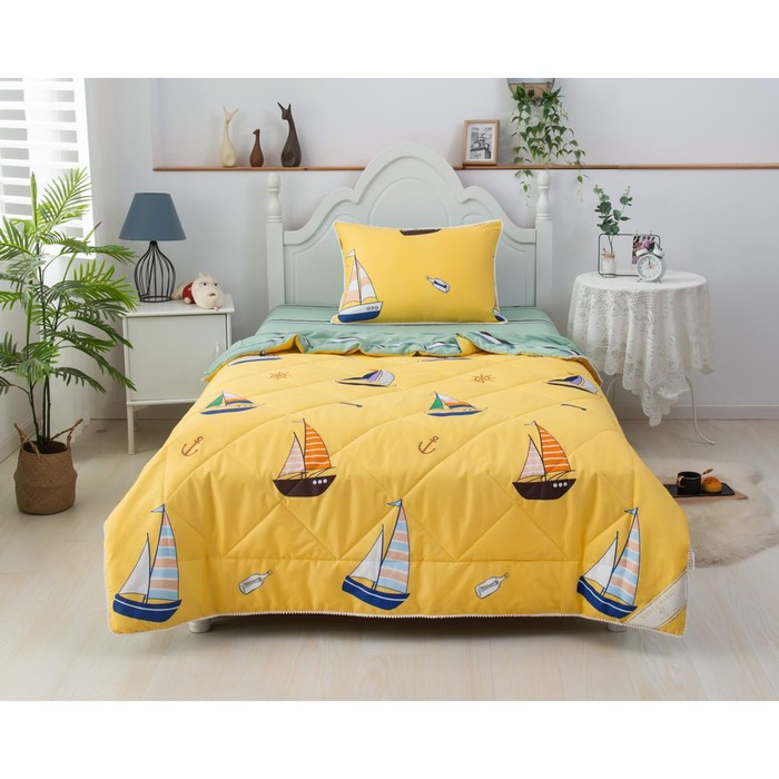 Постельное бельё с одеялом 1.5 сп Sofi De Marko «Кораблики», размер 160х230 см, 160х220 см, 50х70 см, цвет жёлтый - Фото 1