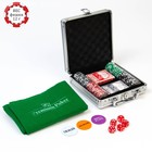 Покер в кейсе (100 фишек, 5 кубиков, 2 колоды карт), с номиналом, вес фишки 12 г, 49 х 25 см - фото 10143318