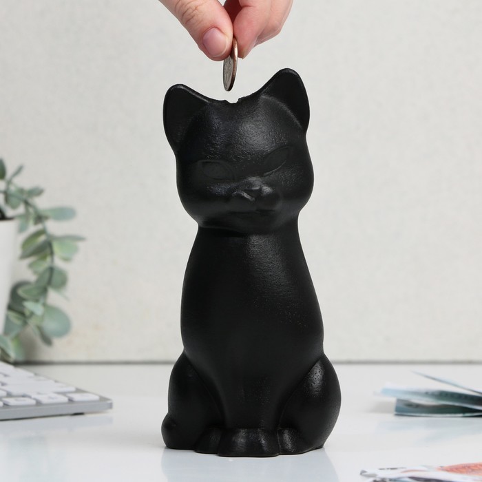 Копилка гипсовая «Кошка», черная, 18 х 8 см - Фото 1