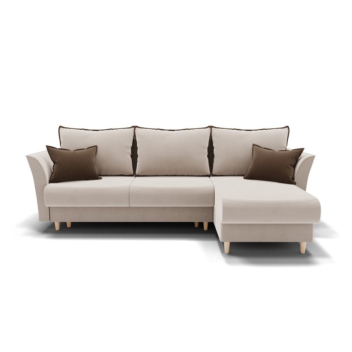 Угловой диван «Барселона 3», пантограф, угол правый, велюр, цвет селфи 01 / подушки 03 - Фото 1
