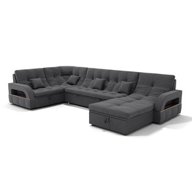 П-образный диван «Майами 4», механизм венеция, универсальный, велюр, селфи 07/подушки 07