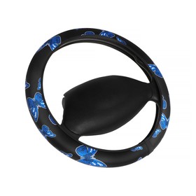 Чехол на руль DSV с принтом"бабочки" Black+Blue, неопрен, размер М