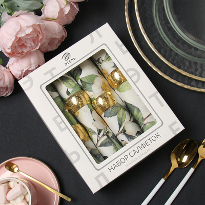 Набор салфеток с декоративными кольцами «Этель» Camellia, 40×40 см - 4 шт., 100% хлопок, саржа