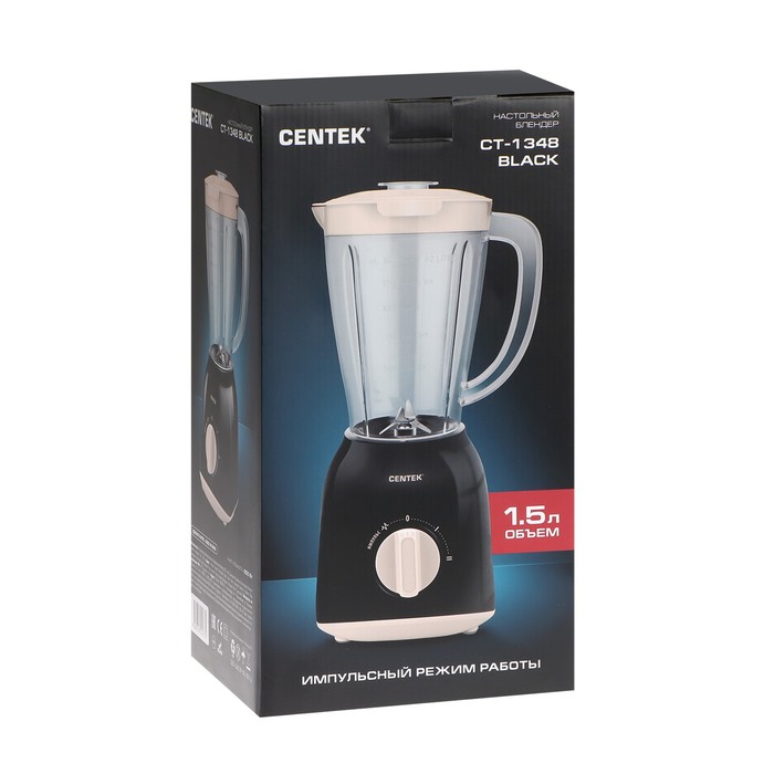 Блендер Centek CT-1348, стационарный, 600 Вт, 1.5 л, 2 скорости, импульсивный режим, чёрный - фото 51502467