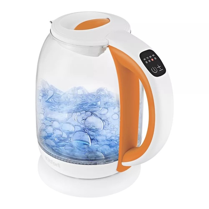 Чайник электрический Kitfort KT-6140-4, стекло, 1.7 л, 2200 Вт, подсветка, бело-оранжевый - Фото 1