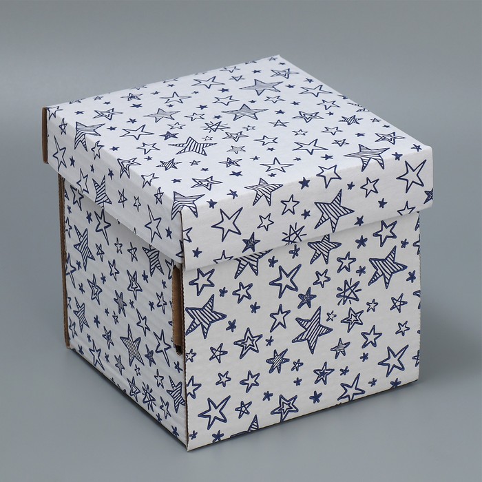 Коробка подарочная складная белая, упаковка, «Звёзды», 16.6 х 15.5 х 15.3 см