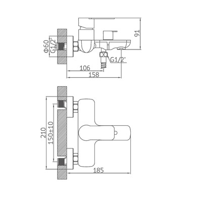 Смеситель для ванны Accoona A63207F, однорычажный, излив 158 мм, душевой набор, черный