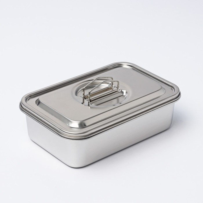 Контейнер для еды, 2 секции, 23×15.5×7, с крышкой, нержавеющая сталь, серебристый - Фото 1