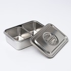 Контейнер для еды, 2 секции, 23×15.5×7, с крышкой, нержавеющая сталь, серебристый - Фото 3