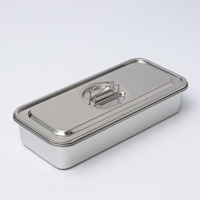 Контейнер для еды 3 секции, 34×15.5×7, с крышкой, нержавеющая сталь, серебристый - Фото 1