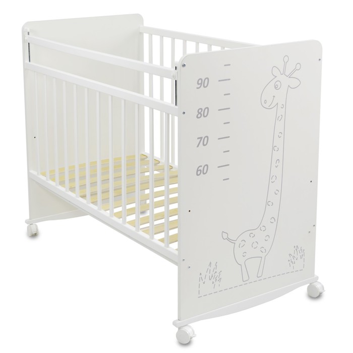 Кровать детская СКВ-4 «Жираф» с ростомером, цвет белый (опуск. планка, колесо-качалка) - Фото 1